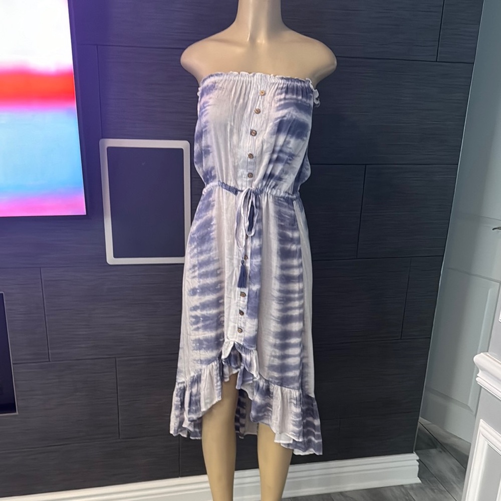 Blue island White and Blue Striped High-Low Sundress small